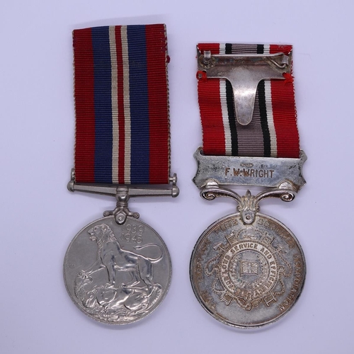 7 - Fire service LSGC and WW2 medal - F W Wright