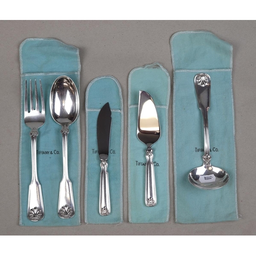 12 - Collection of Sterling silver Tiffany and Co Shell and Thread comprising of salad fork and spoon, la... 