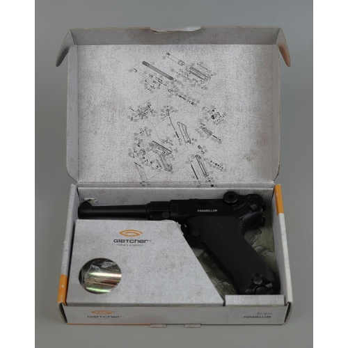 128 - Gletcher. Parabellum .177 CO2 BB Air Pistol No 28PAR2129, in box with instructions.