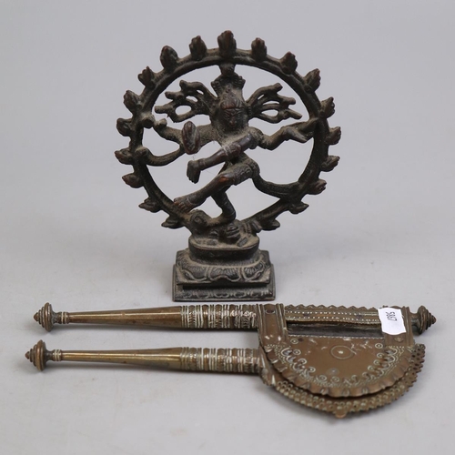 160 - Indian betelnut cutter together with cast metal deity figure