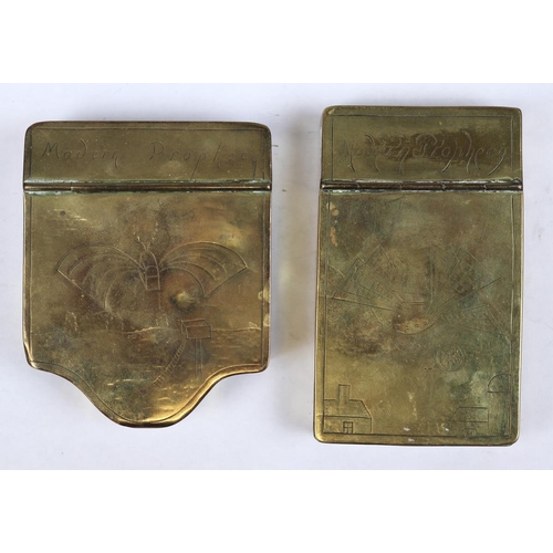 175 - 2 early 19thC engraved brass snuff boxes with imagined flying machine - Modern Prophecy