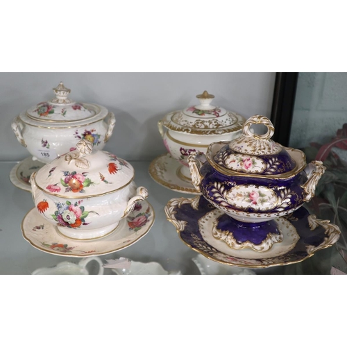 185 - 4 antique porcelain tureens 1 A/F