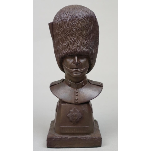 199 - Bronzed bust of Coldstream Guardsman, with battle honours on the plinth