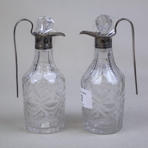 2 - Pair of cut glass and hallmarked silver vinaigrettes