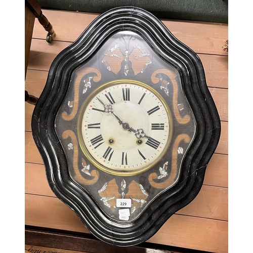 229 - Antique wall clock inlaid with mother-of-pearl