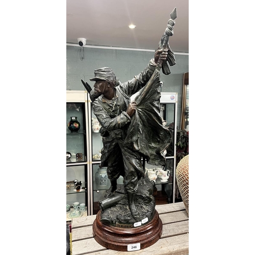 246 - Large spelter figure of a French soldier labeled Jamais (never)