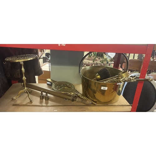 283 - Large and heavy brass jam pan etc