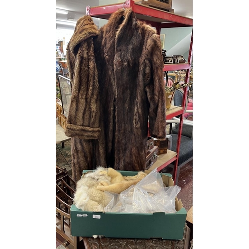 286 - 2 fur coats together with mink and fox fur items