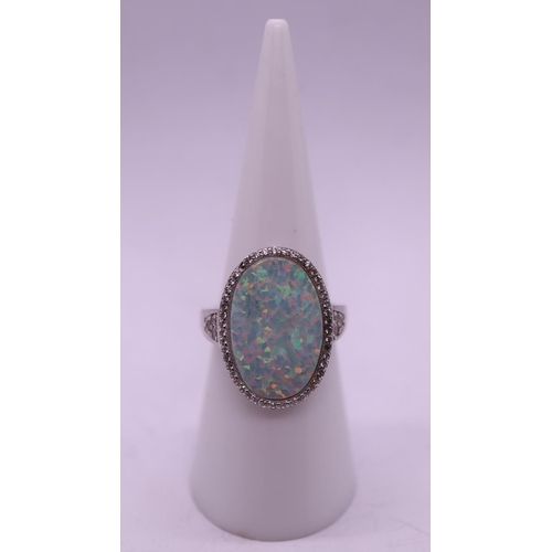 29 - Opal & stone set silver ring - Size L