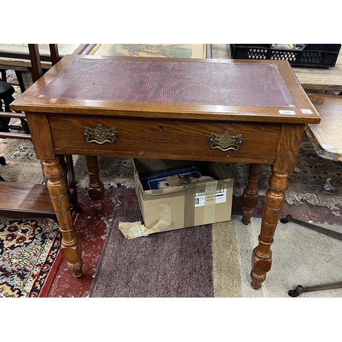 297 - Ladies oak leather topped writing table - Approx W: 79cm D: 44cm H: 75cm