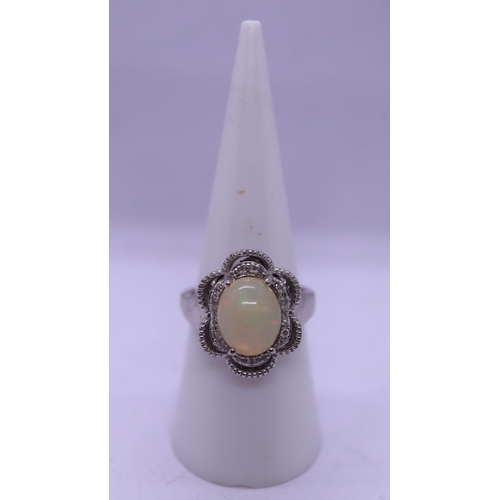 34 - Opal & stone set silver ring - Size N