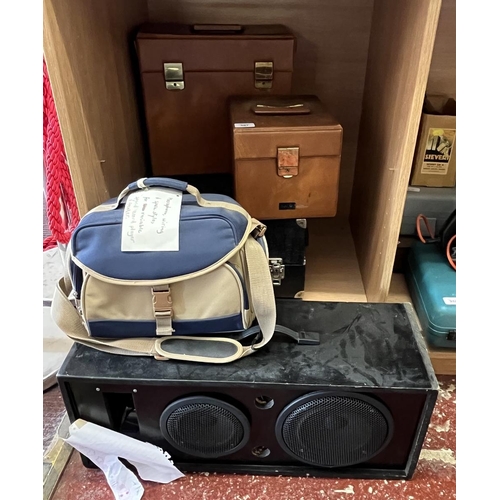 367 - Vintage record player with speaker, accessories and vinyl records