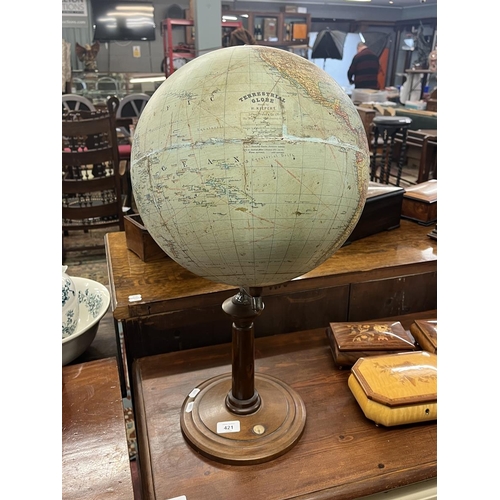 421 - Antique terrestrial globe with inset compass