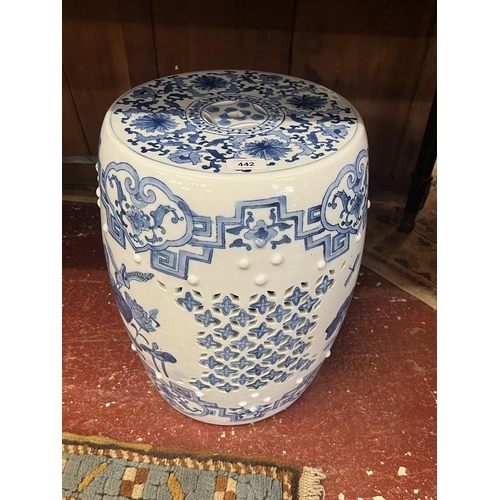 442 - Blue an white ceramic stool