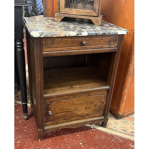 444 - Marble top oak cabinet - Approx W: 50cm D: 40cm H: 67cm