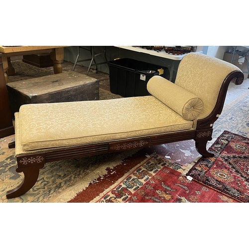 495 - Regency brass inlaid chaise lounge - Approx L: 178cm W: 70cm H: 83cm