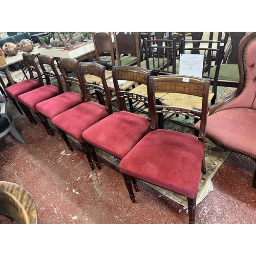 518 - Set of 6 antique brass inlaid bar back chairs