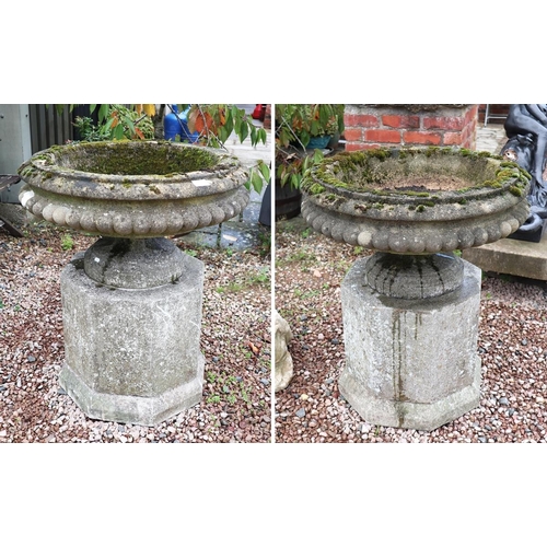 543 - Pair of large reconstituted stone planters on plinths - Approx height 90cm