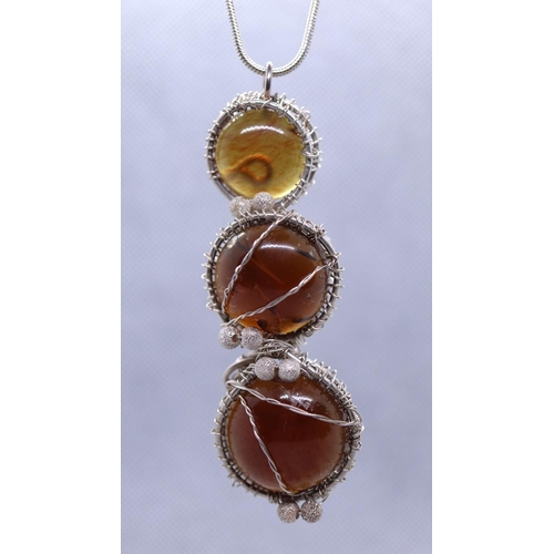 82 - 3 colour amber necklace set in 925 silver wirework