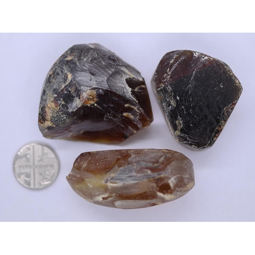 95 - 3 pieces of 46ct rough Indonesian amber