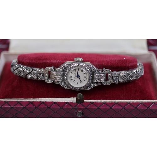 106 - Cased marcasite Hefik ladies wrist watch, plus marcasite Ingersoll wristwatch and working Rotary lad... 