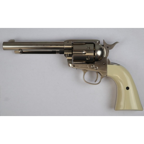 121 - Umarex. Colt Single Action Army 45 CO2 BB Airgun No 15D72485, nickel body with pearl grip, plus box ... 