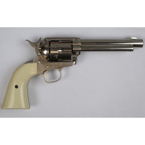 121 - Umarex. Colt Single Action Army 45 CO2 BB Airgun No 15D72485, nickel body with pearl grip, plus box ... 