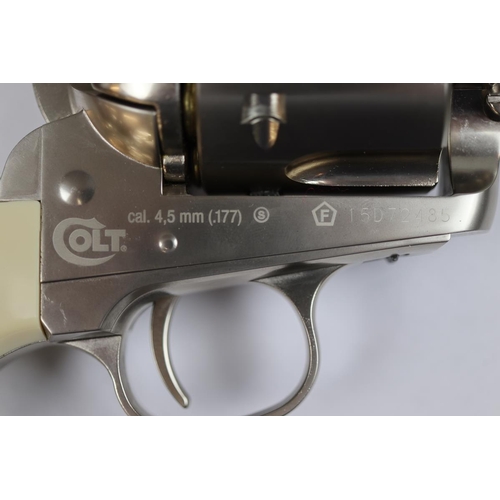 121 - Umarex. Colt Single Action Army 45 CO2 BB Airgun No 15D72485, nickel body with pearl grip, plus box ... 