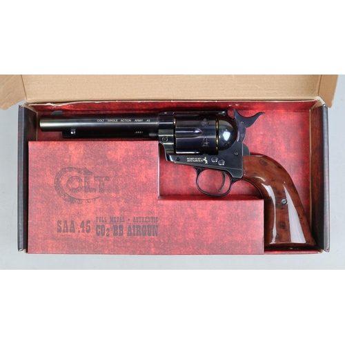 123 - Umarex. Colt Single Action Army 45 CO2 BB Airgun No 15D74085, blued body with brown grip, plus box w... 