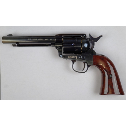 123 - Umarex. Colt Single Action Army 45 CO2 BB Airgun No 15D74085, blued body with brown grip, plus box w... 