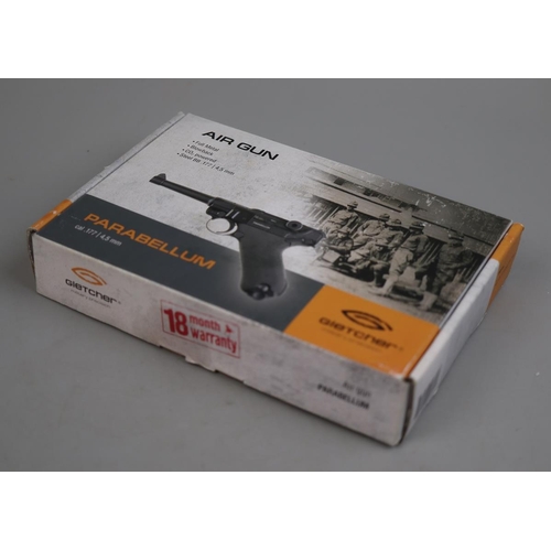 128 - Gletcher. Parabellum .177 CO2 BB Air Pistol No 28PAR2129, in box with instructions.