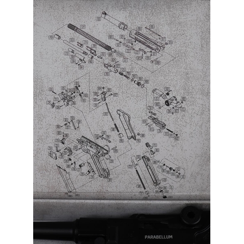 128 - Gletcher. Parabellum .177 CO2 BB Air Pistol No 28PAR2129, in box with instructions.