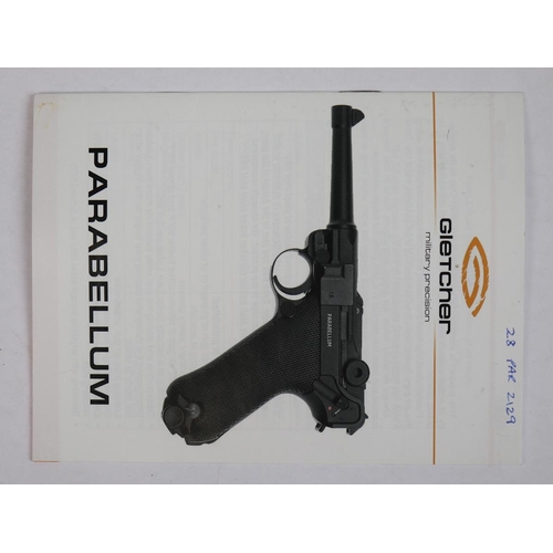 128 - Gletcher. Parabellum .177 CO2 BB Air Pistol No 28PAR2129, in box with instructions.