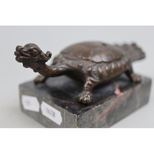 166 - Antique Chinese bronze of 'Longgui' dragon turtle, on marble stand