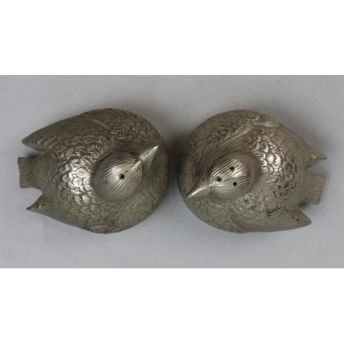 173 - White metal salt and pepper shakers in the form of birds