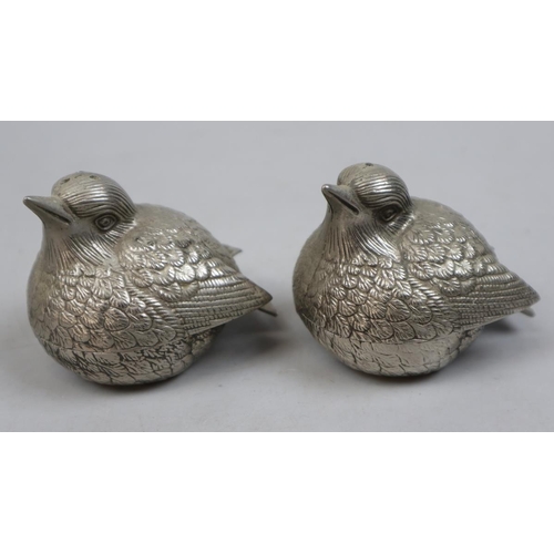 173 - White metal salt and pepper shakers in the form of birds