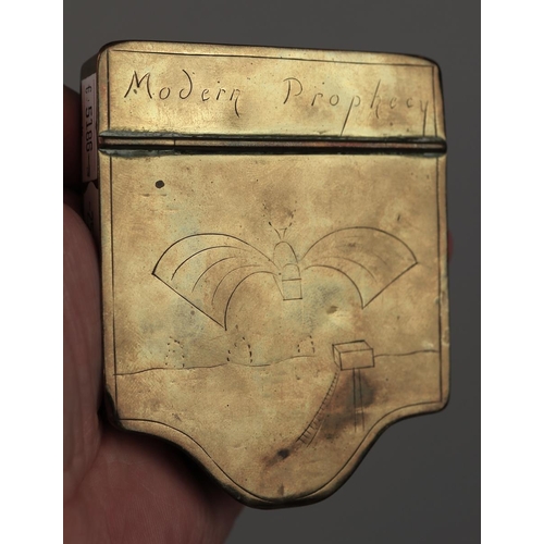 175 - 2 early 19thC engraved brass snuff boxes with imagined flying machine - Modern Prophecy