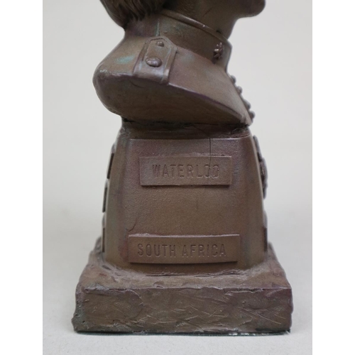 199 - Bronzed bust of Coldstream Guardsman, with battle honours on the plinth