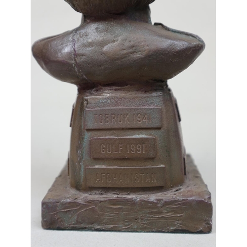 199 - Bronzed bust of Coldstream Guardsman, with battle honours on the plinth