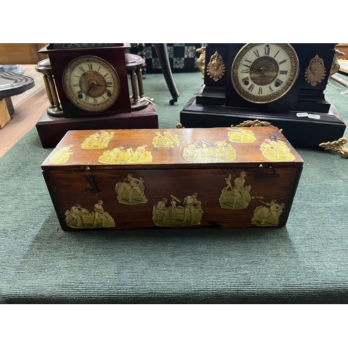 231 - 2 Ansonia mantle clocks together with a decoupage box