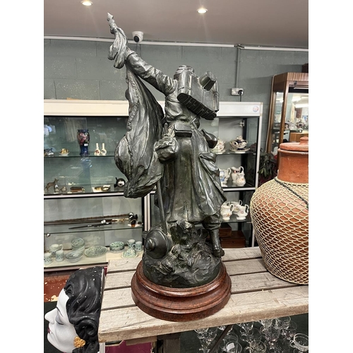 246 - Large spelter figure of a French soldier labeled Jamais (never)