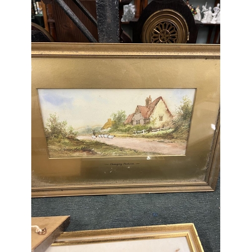 269 - 3 framed watercolours together with a print of Bidford Grange