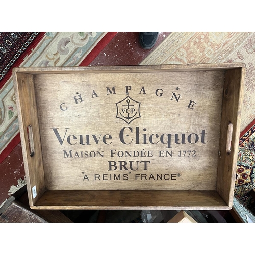 280 - Wooden Veuve Clicquot butlers advertising tray on stand