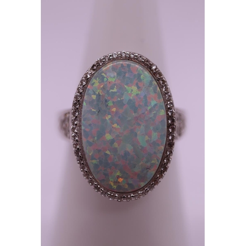 29 - Opal & stone set silver ring - Size L