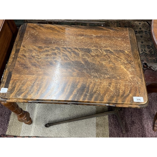 296 - Vintage oak adjustable over-bed nursing breakfast table, with cast iron stand and brass castors