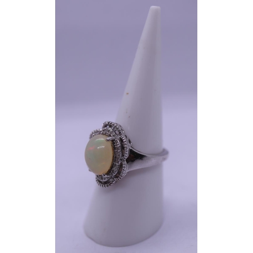 34 - Opal & stone set silver ring - Size N