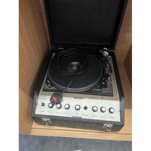 367 - Vintage record player with speaker, accessories and vinyl records