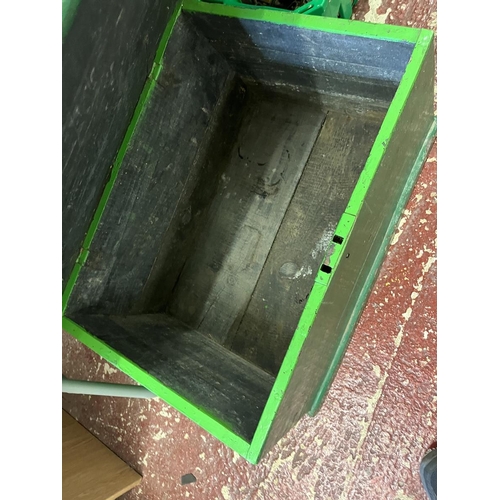 370 - Green painted pine chest