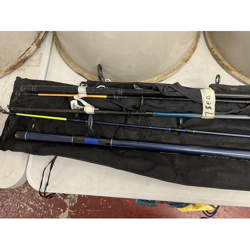 385 - 7 various sea rods - Pier, spinning boat and surf rods together with 8 multipliers including Penn &a... 