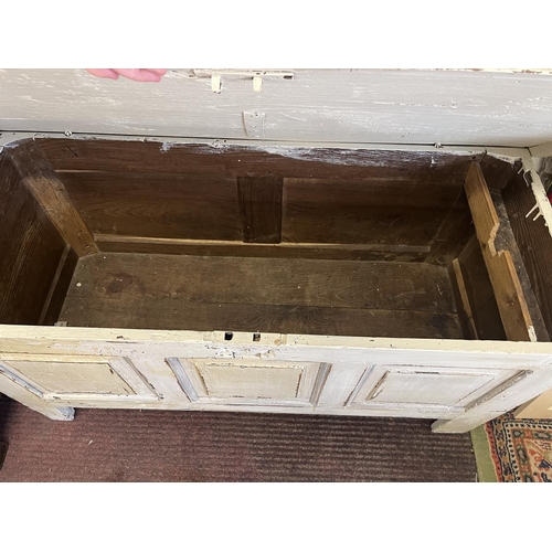 395 - 19thC. painted oak panelled chest - Approx width: 118cm, depth: 49cm, height: 59cm